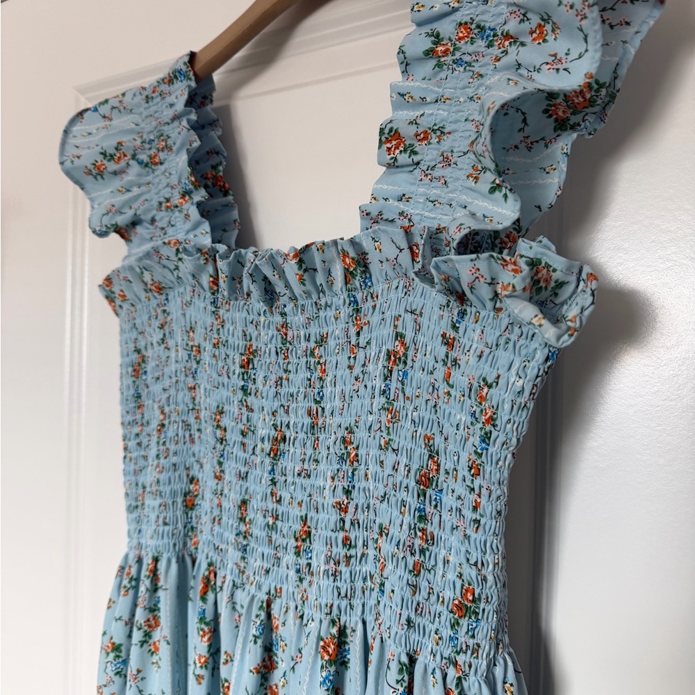 MELLODAY Blue Floral Smocked Dress